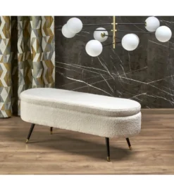Ławka AVEIRO 120 cm z pojemnikiem Bouclé kremowa