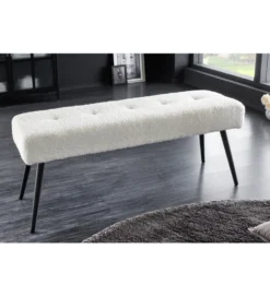 Ławka BOUTIQUE 100 cm tkanina bouclé biała