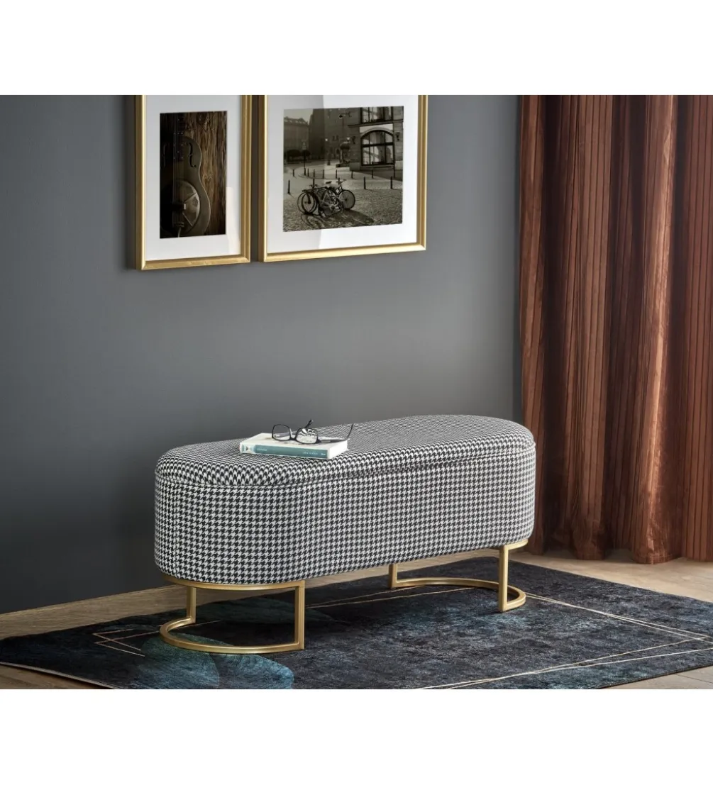 Ławka HARMONY 105 cm z pojemnikiem pepitka czarno biała