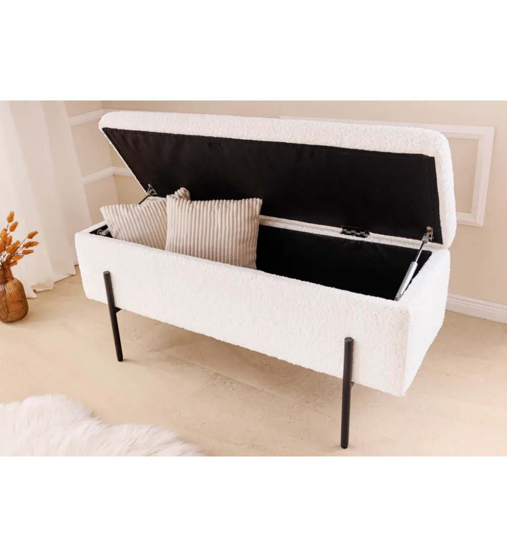Ławka LOFT z szafką 100 cm bouclé biała