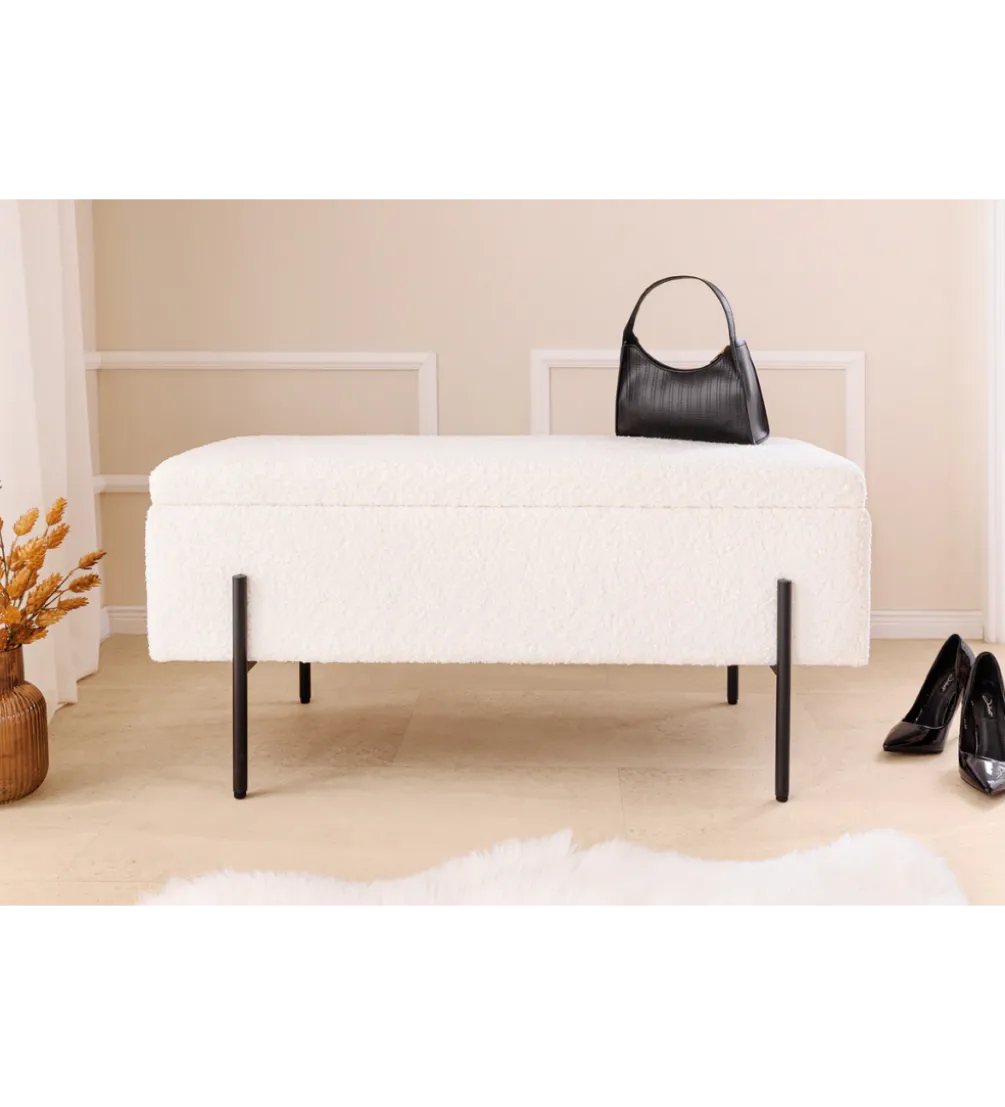 Ławka LOFT z szafką 100 cm bouclé biała