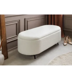 Ławka VOQUE 110 cm z pojemnikiem Bouclé kremowo biała