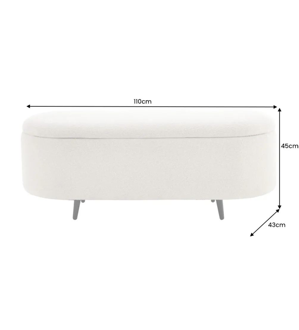 Ławka VOQUE 110 cm z pojemnikiem Bouclé kremowo biała