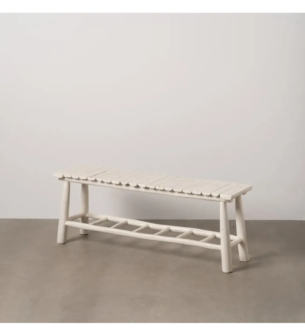 Ławka WORN 120 cm drewno teak bielona