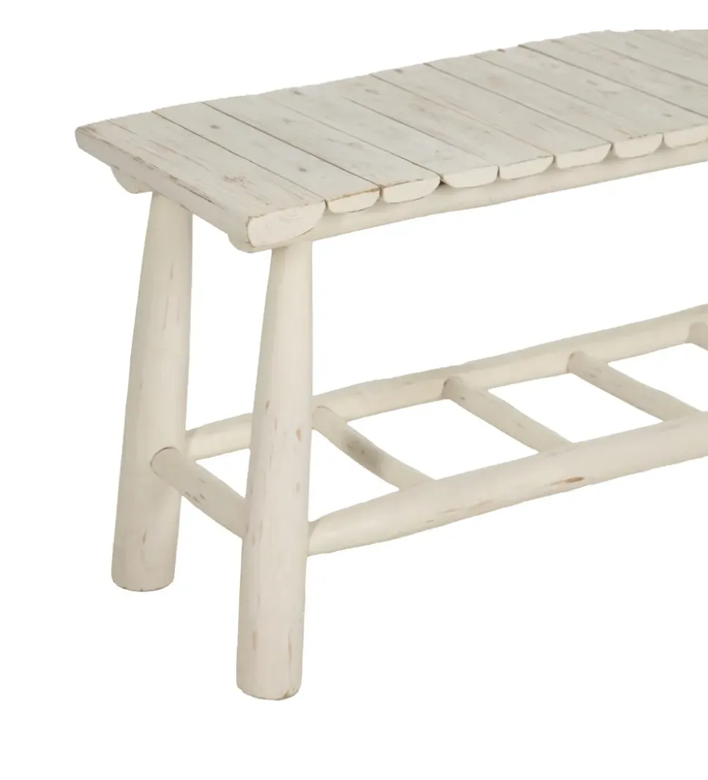 Ławka WORN 120 cm drewno teak bielona