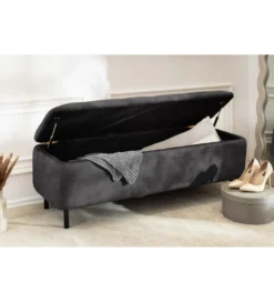 Ławka z schowkiem EN VOUGE 120 cm welwet szary