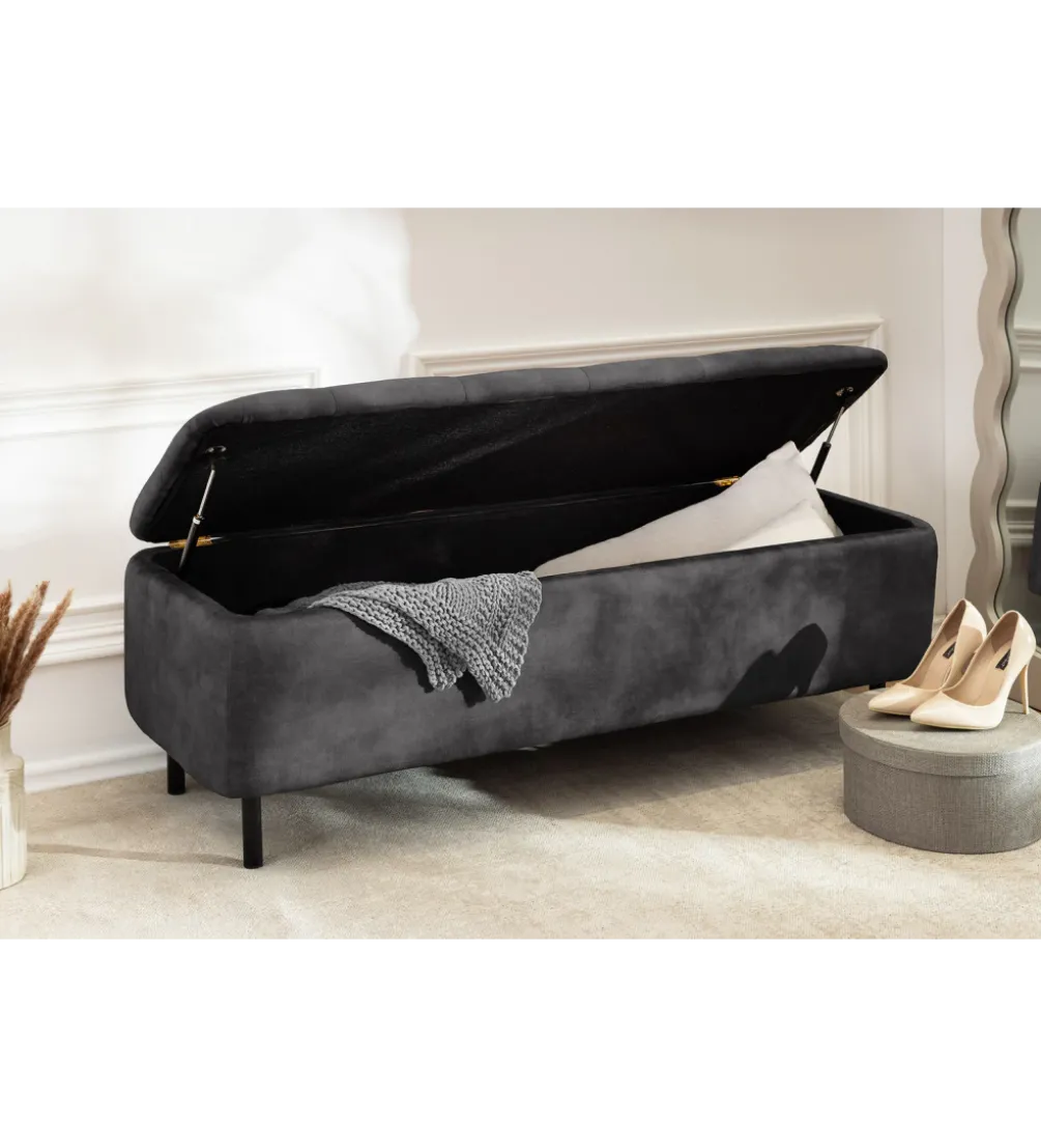 Ławka z schowkiem EN VOUGE 120 cm welwet szary