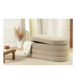 Ławka z schowkiem VOQUE 115 cm bouclé taupe