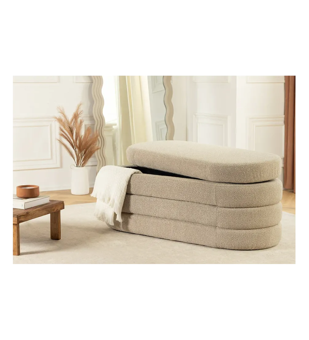 Ławka z schowkiem VOQUE 115 cm bouclé taupe