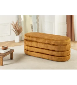 Ławka z schowkiem VOQUE 115 cm welwet musztardowy
