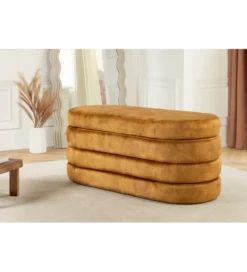 Ławka z schowkiem VOQUE 115 cm welwet musztardowy