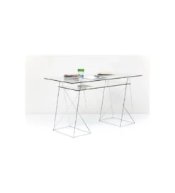 Biurko szklane POLAR 130 cm srebrne