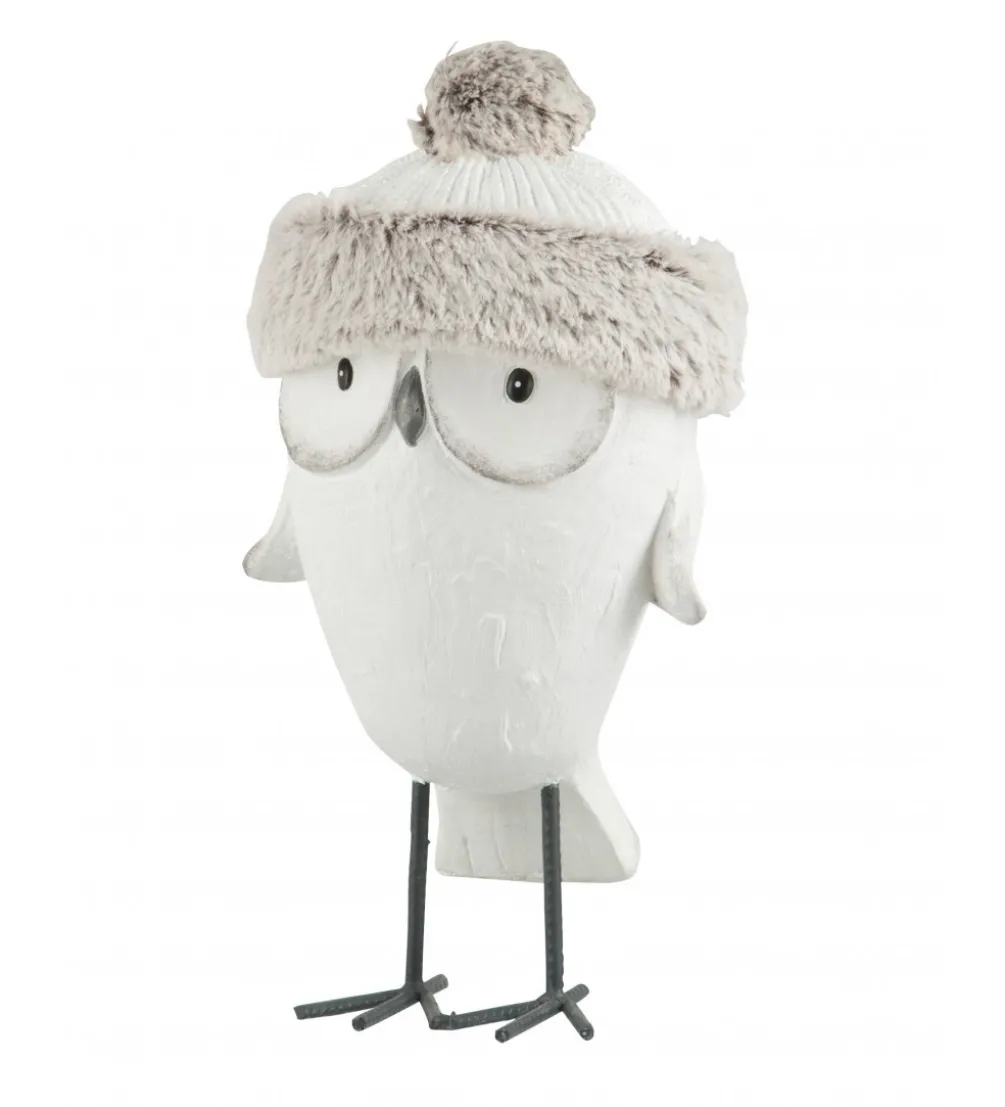 Figurka Owl Hat Winter 40 cm biało szara