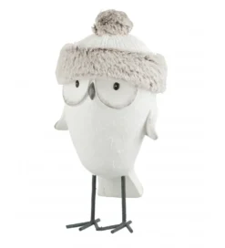 Figurka Owl Hat Winter 40 cm biało szara