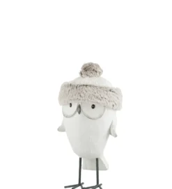 Figurka Owl Hat Winter 40 cm biało szara