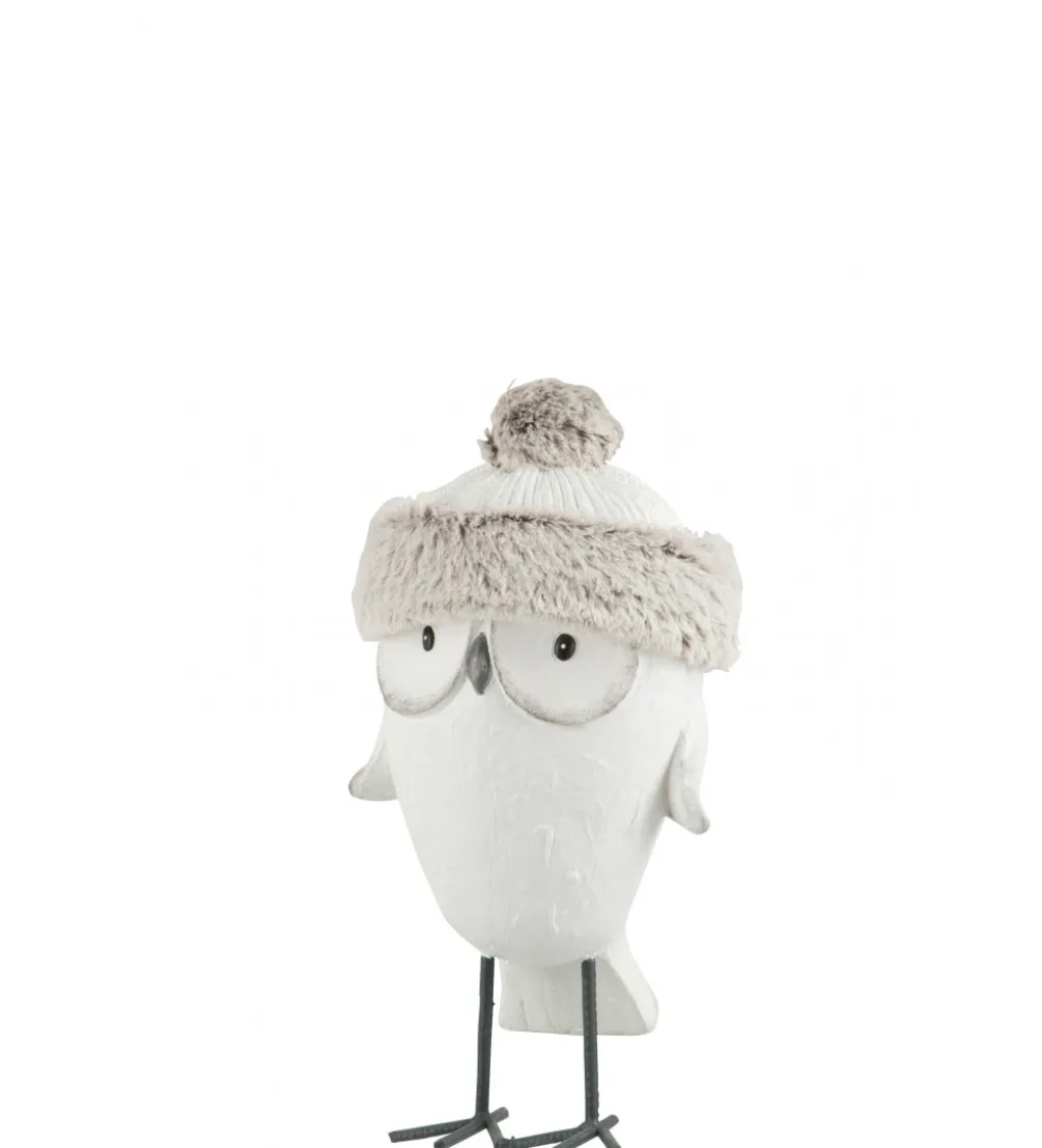 Figurka Owl Hat Winter 40 cm biało szara
