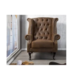Fotel Chesterfield antyczny brąz