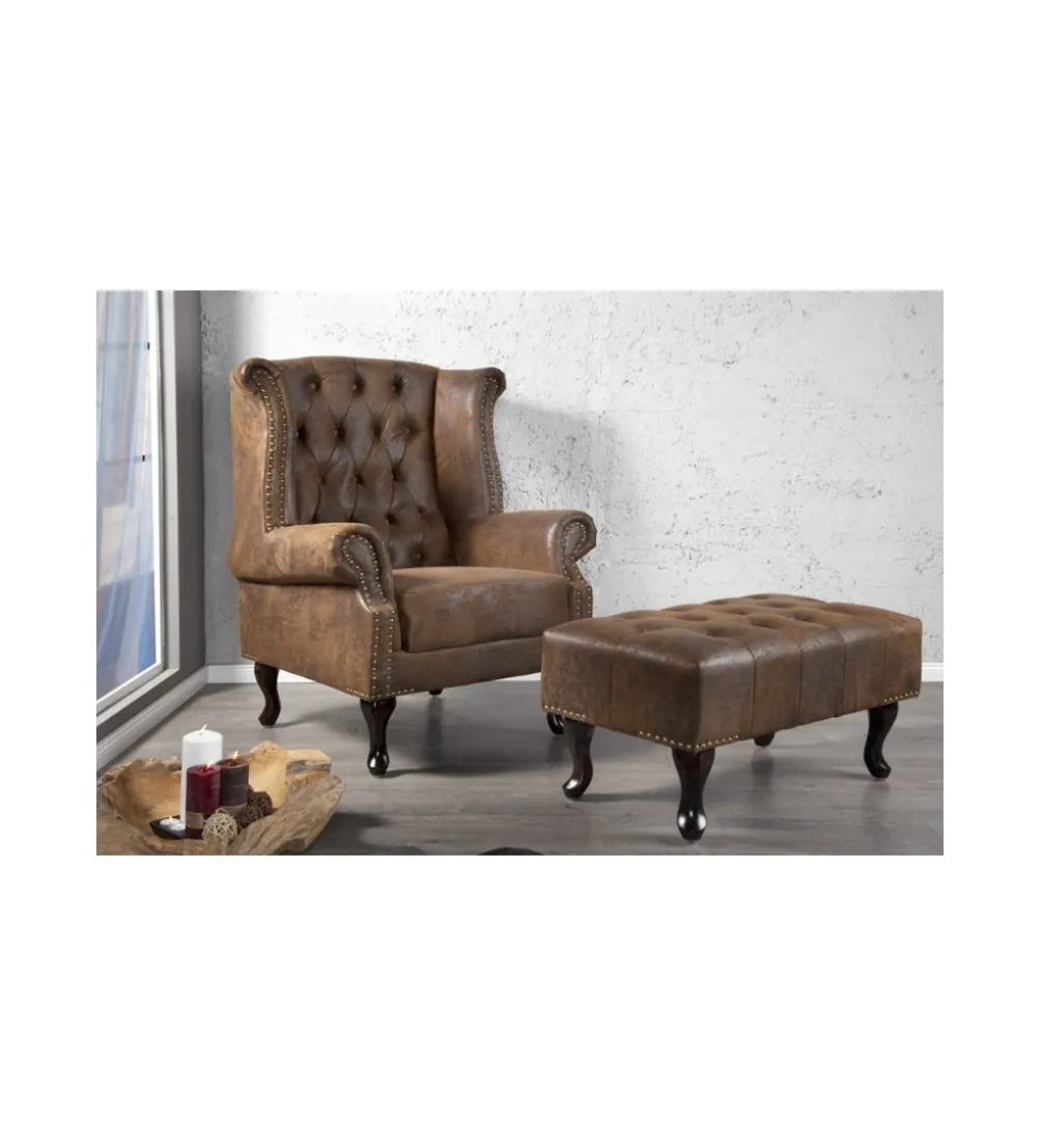 Fotel Chesterfield antyczny brąz