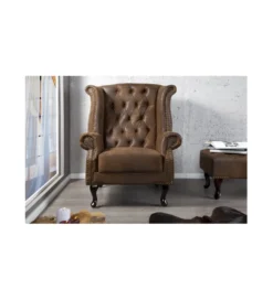 Fotel Chesterfield antyczny brąz