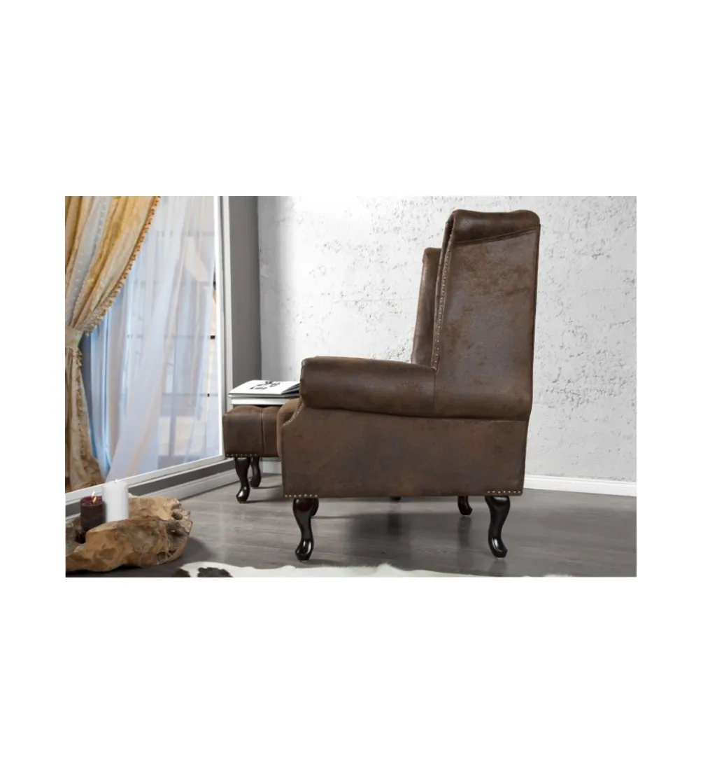 Fotel Chesterfield antyczny brąz