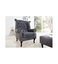 Fotel Chesterfield antyczny szary