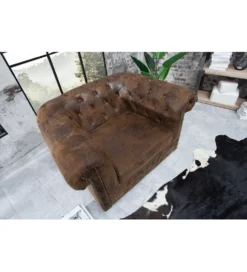 Fotel Chesterfield 110 cm antyczny brąz