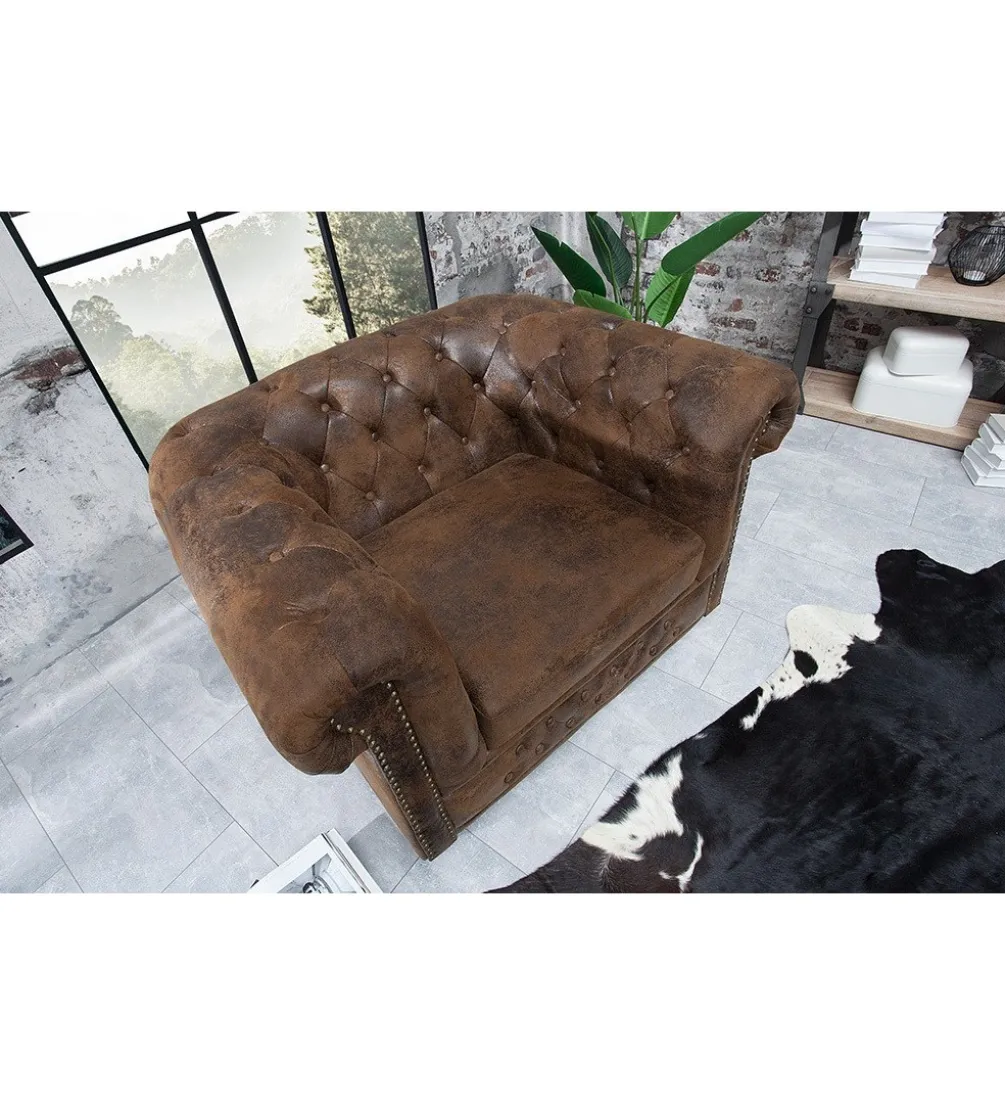 Fotel Chesterfield 110 cm antyczny brąz
