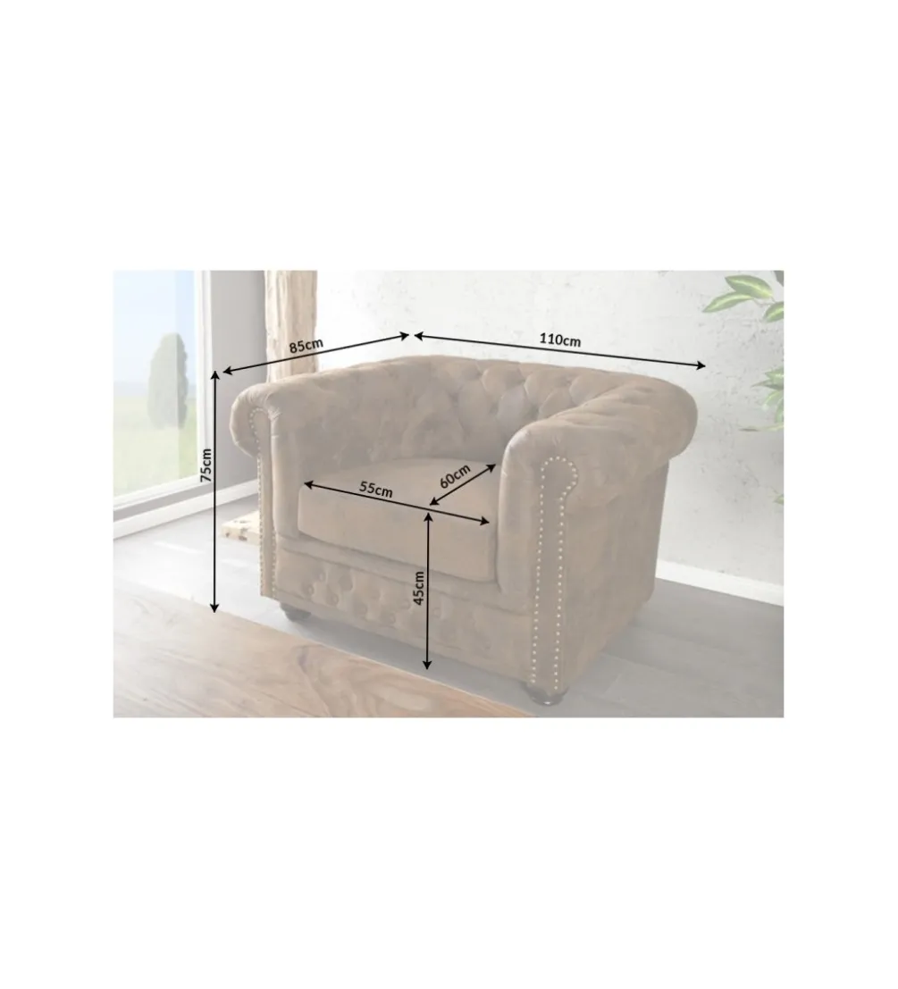 Fotel Chesterfield 110 cm antyczny brąz