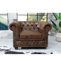 Fotel Chesterfield 110 cm antyczny brąz