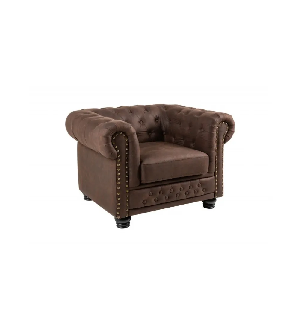 Fotel Chesterfield 105 Cm Brąz Vintage