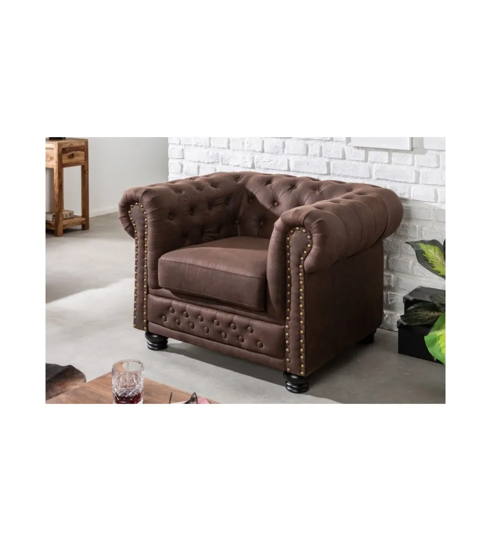 Fotel Chesterfield 105 Cm Brąz Vintage