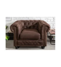 Fotel Chesterfield 105 Cm Brąz Vintage
