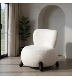 Fotel ENKIR 73 cm biały tapicerowany boucle