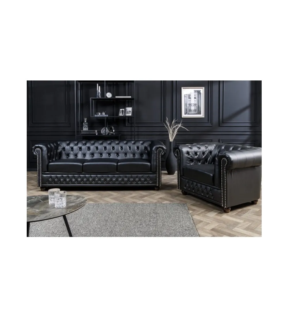 Fotel RONNI Chesterfield 110 cm czarny