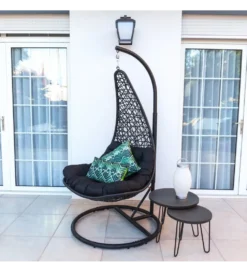 Fotel wiszący POLE DIDO 192 cm rattan czarny