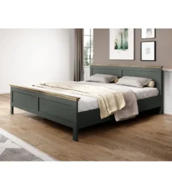 Łóżko EVORA 160 cm x 200 cm zielone z dodatkiem koloru dąb Lefkas