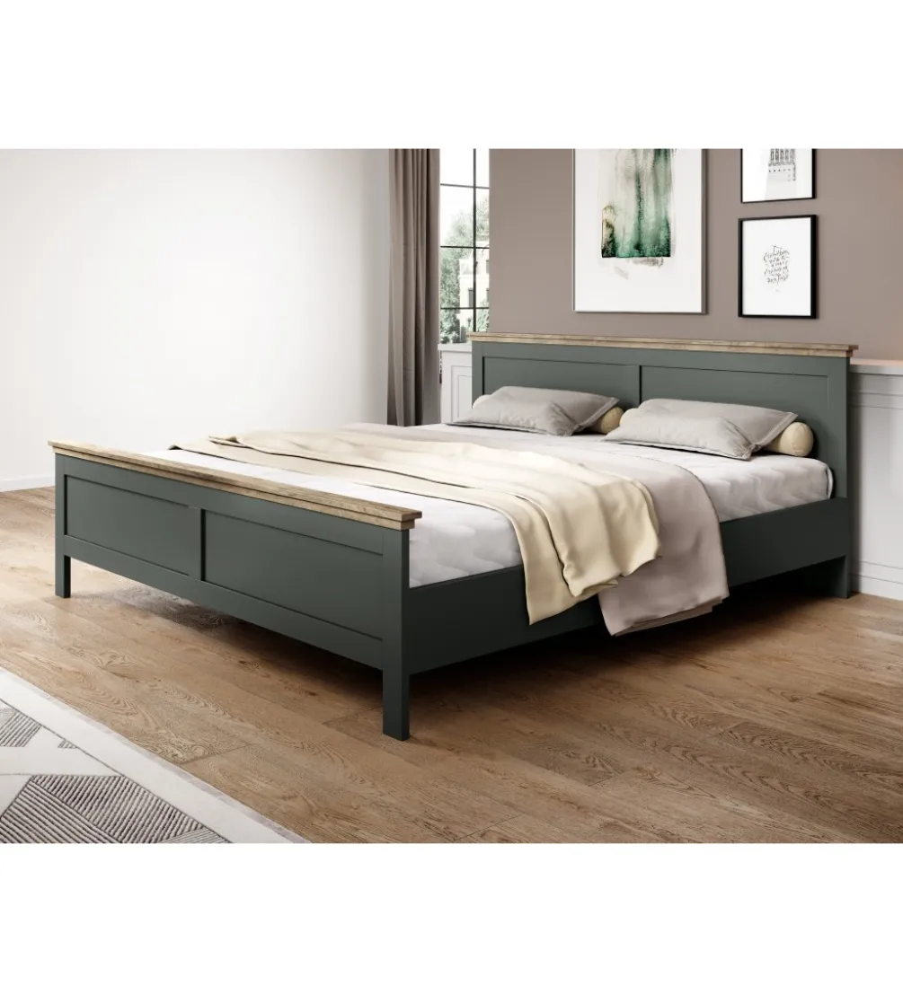 Łóżko EVORA 180 cm x 200 cm zielone z dodatkiem koloru dąb Lefkas