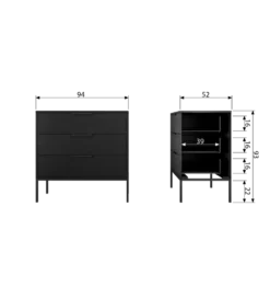 Komoda ADAM 94 cm drewno sosny czarna