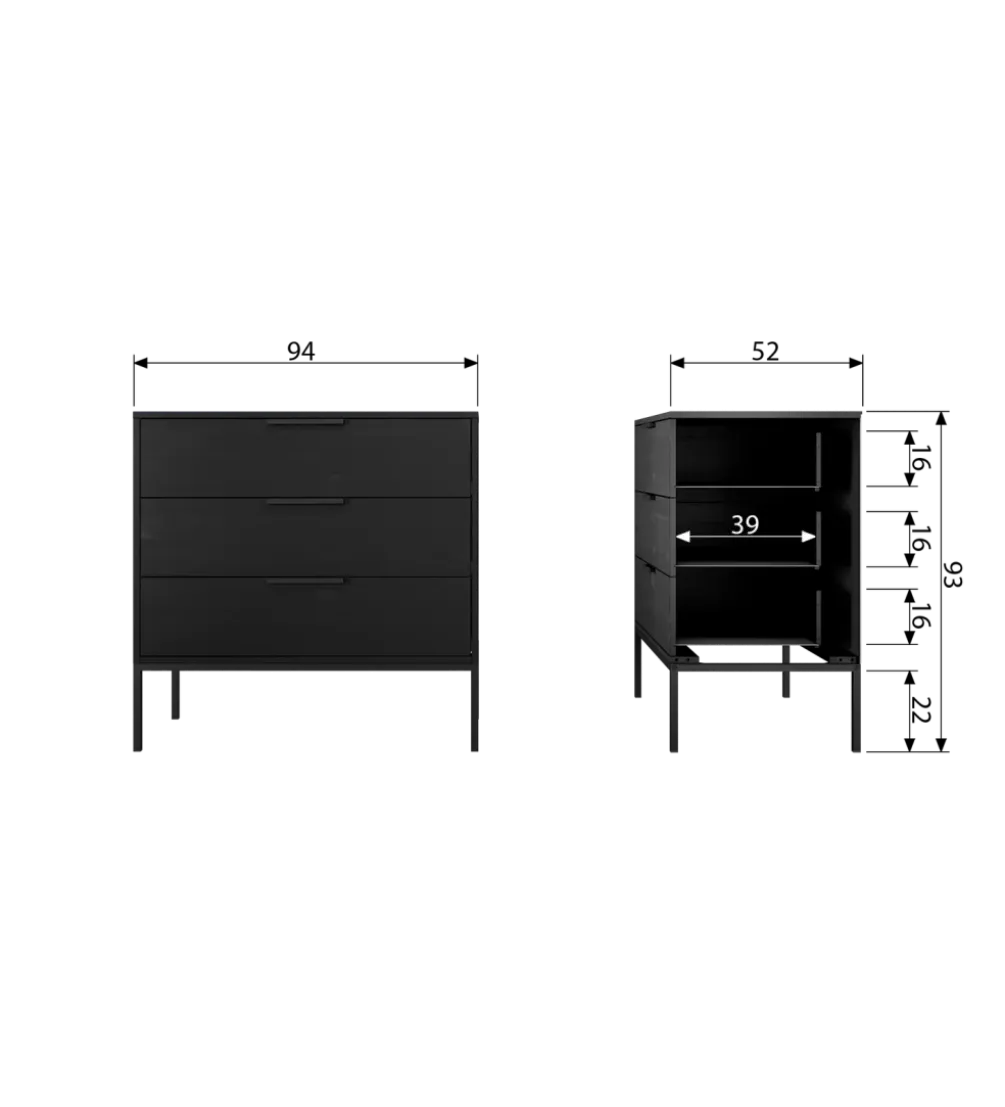 Komoda ADAM 94 cm drewno sosny czarna