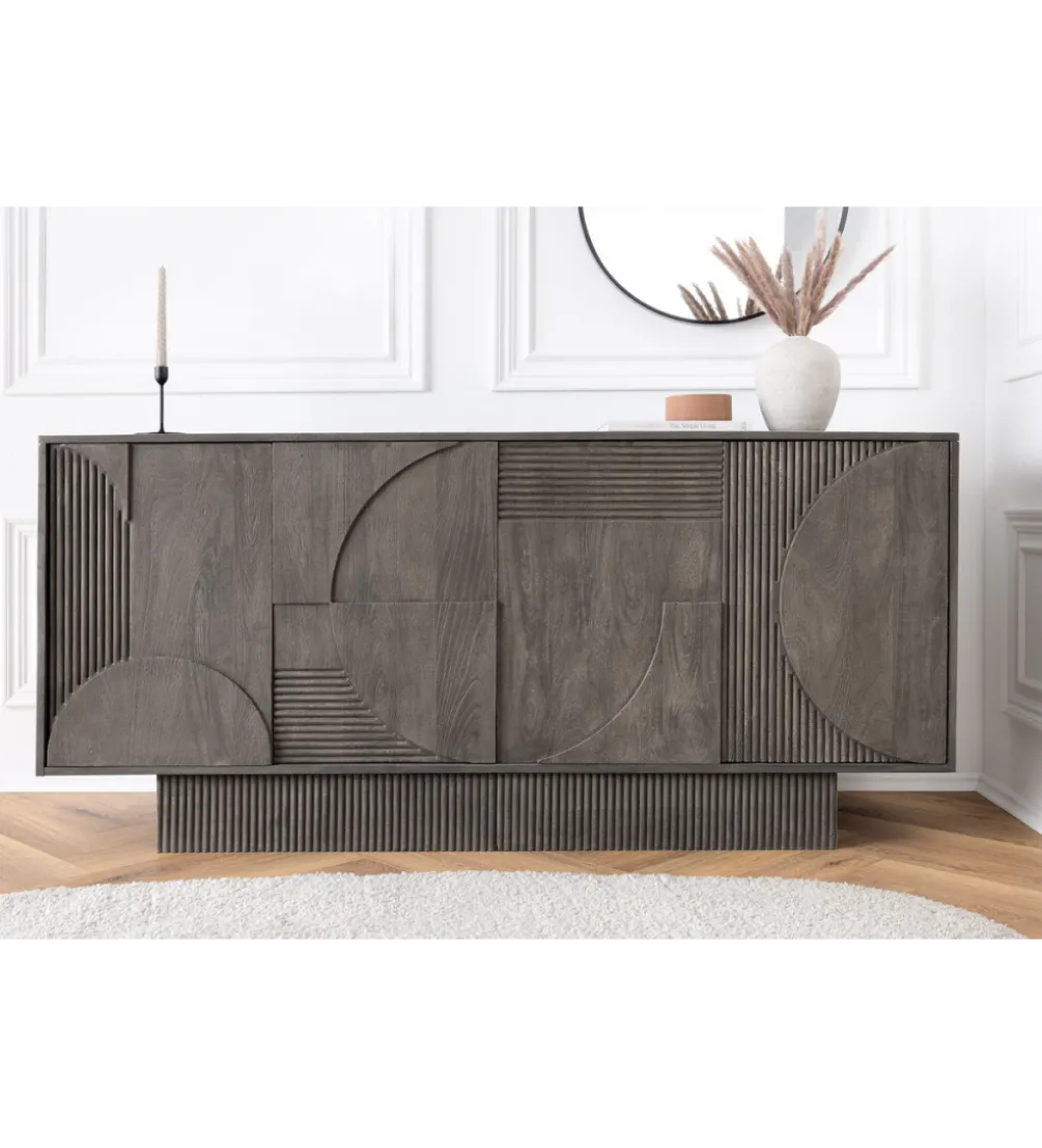 Komoda ART DECO 170 cm drewno mango szary