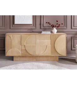 Komoda ART DECO 170 cm drewno mango biało beżowa