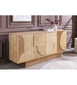 Komoda ART DECO 170 cm drewno mango biało beżowa