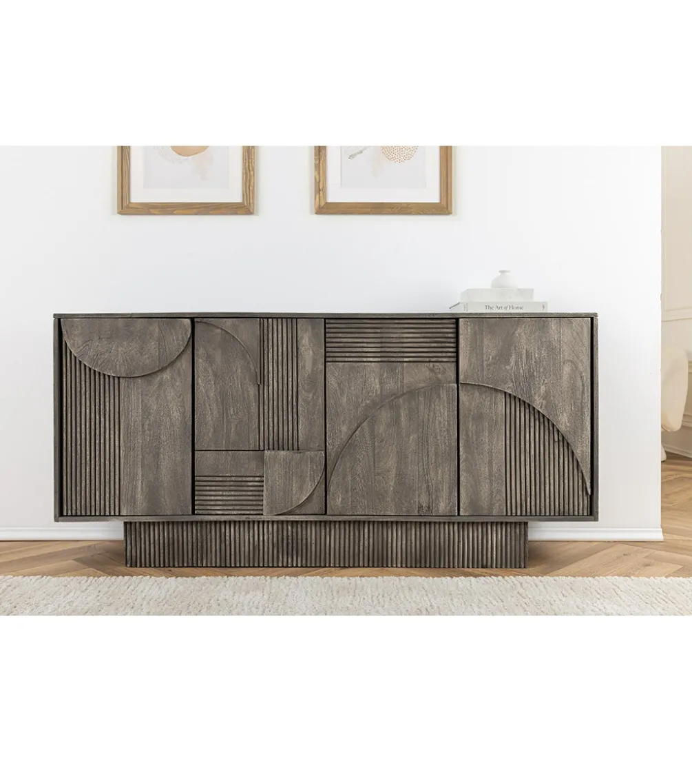 Komoda ART DECO 170 cm drewno mango szary