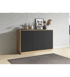 Komoda ASTON 160 cm czarna z dodatkiem koloru dąb Taurus