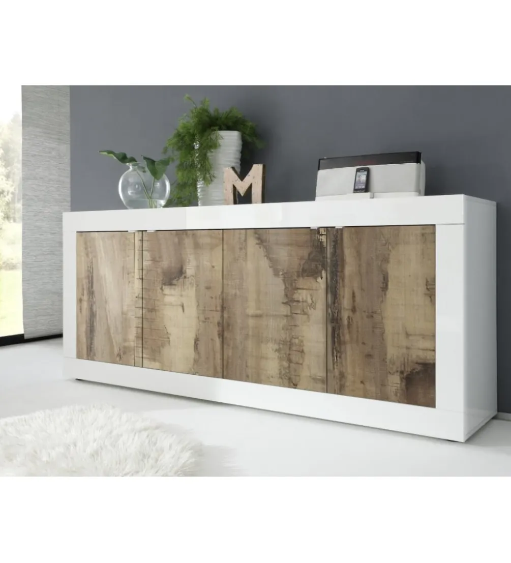 Komoda BASIC 207 cm biała z dodatkiem koloru klon pero