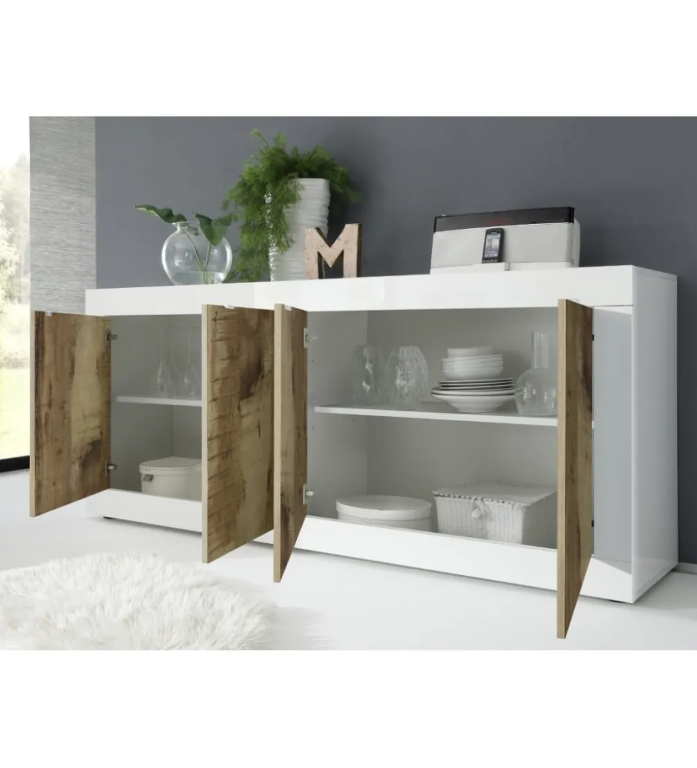 Komoda BASIC 207 cm biała z dodatkiem koloru klon pero