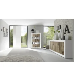 Komoda BASIC 207 cm biała z dodatkiem koloru klon pero