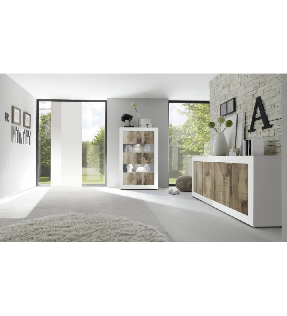 Komoda BASIC 207 cm biała z dodatkiem koloru klon pero