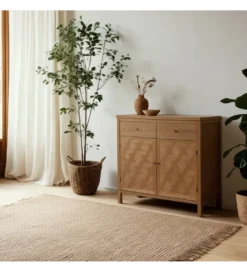Komoda BATARU 90 cm drewno paulowni naturalna