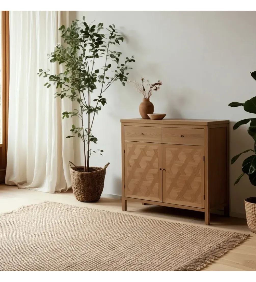 Komoda BATARU 90 cm drewno paulowni naturalna